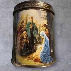 Vintage Nativity Devotional Candle Tin Adoration of the Magi 1992 Religious Deco